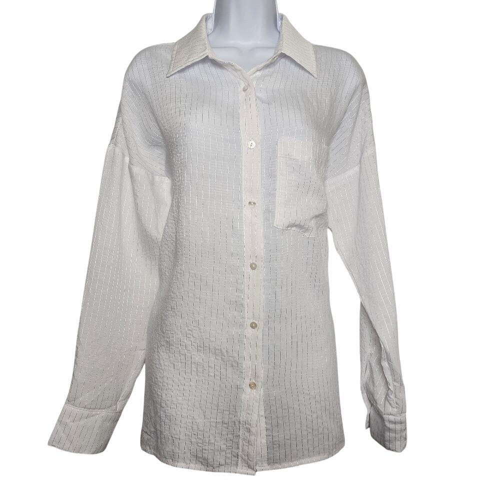 BLUE BLUSH Size Small White Viscose & Silver Thread